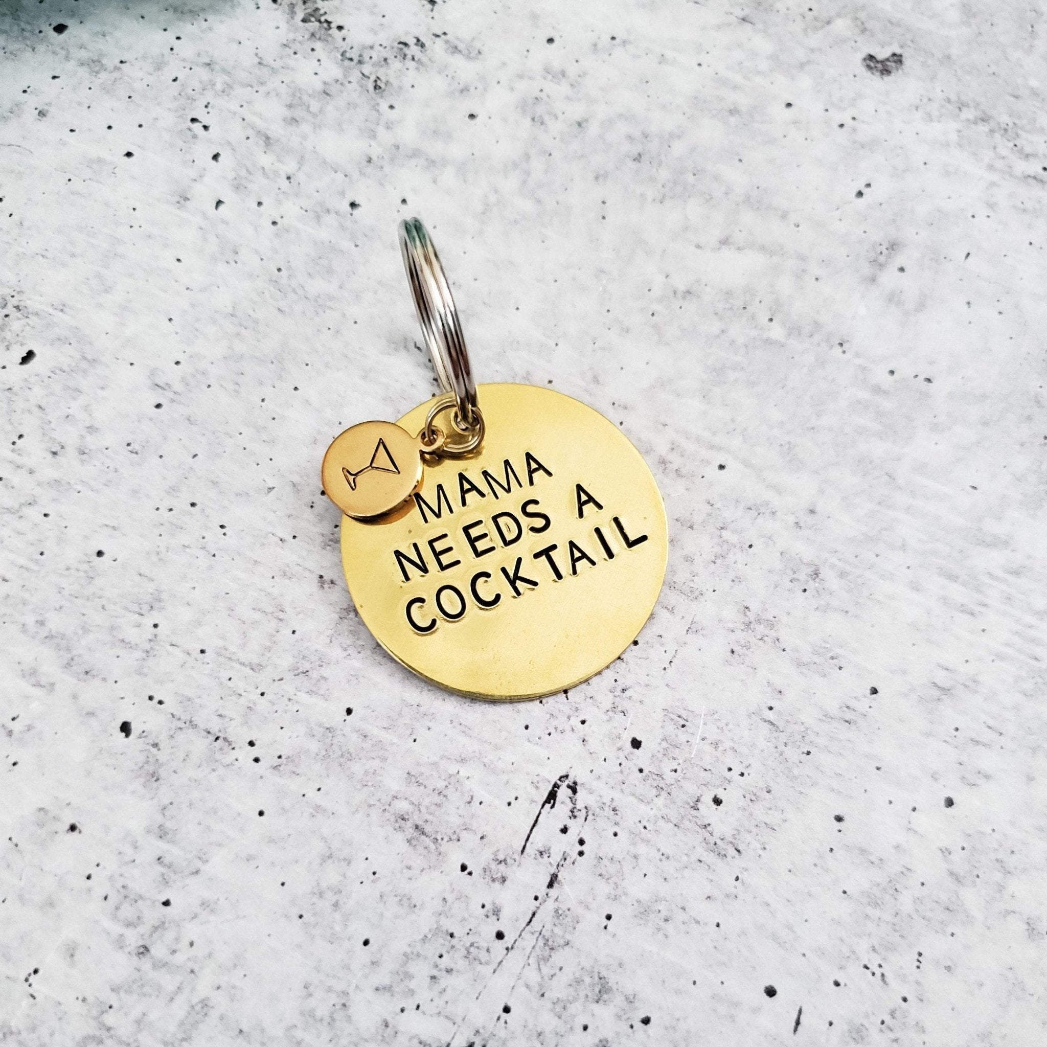MAMA NEEDS A COCKTAIL Brass Disc Keychain Key Chain La Vie Bien MAMA NEEDS A COCKTAIL Brass Disc Keychain