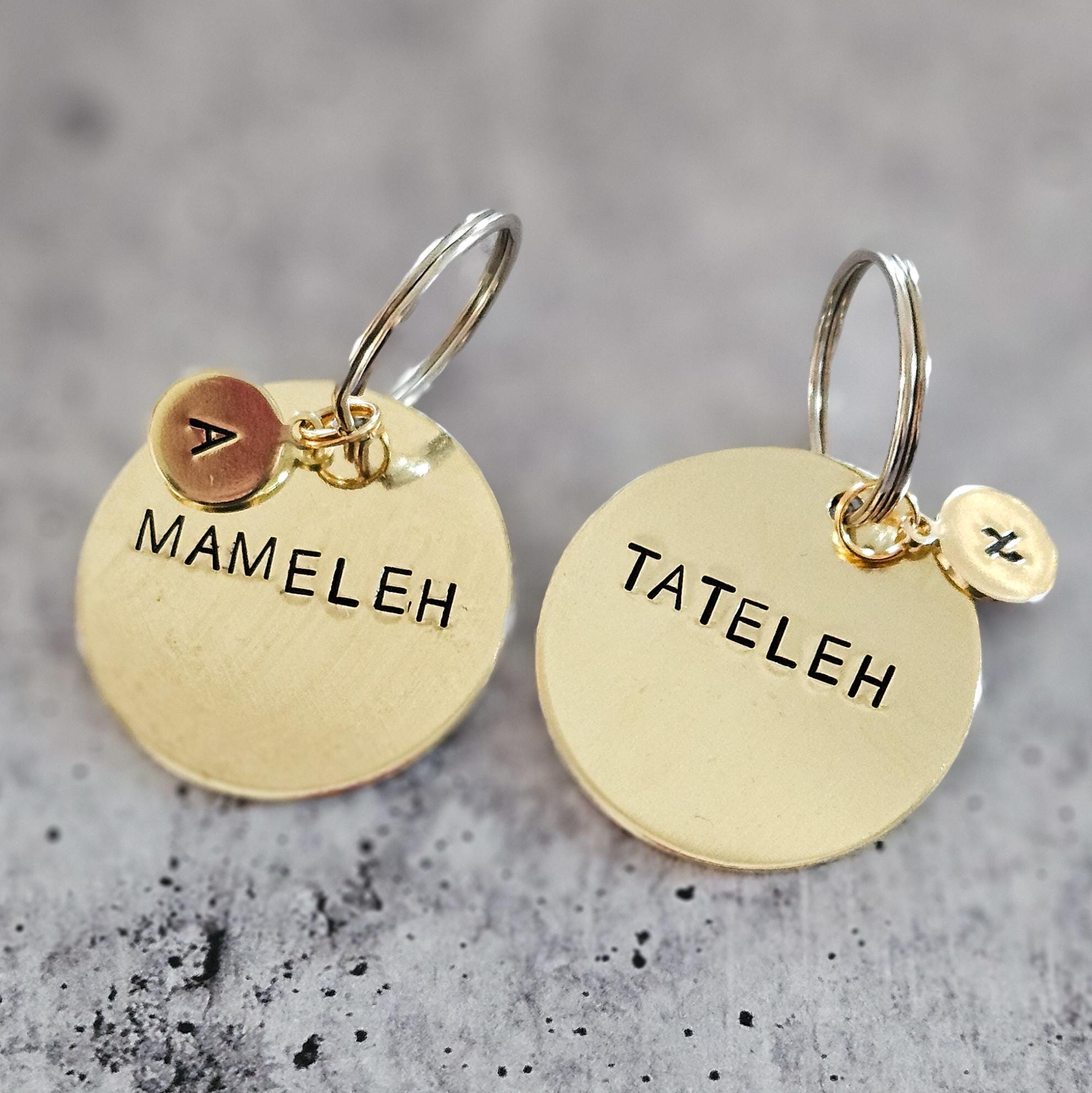 Mameleh or Tateleh Hand Stamped Brass Keychain
