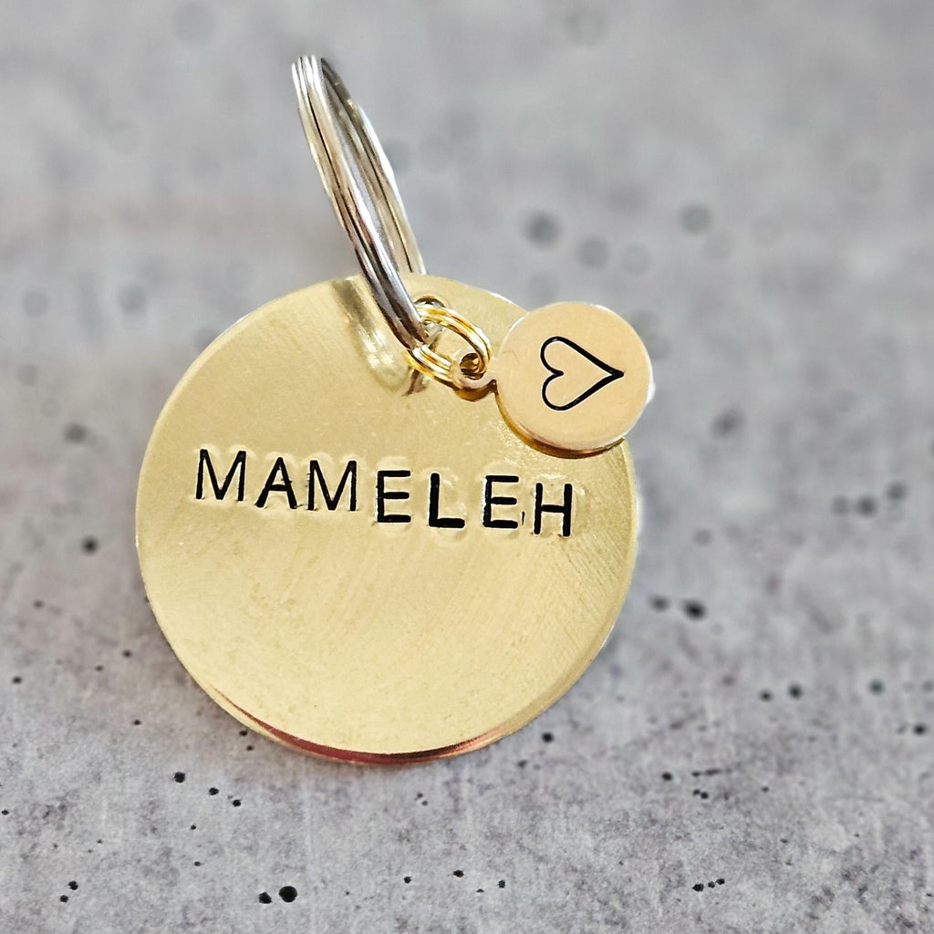 Mameleh or Tateleh Hand Stamped Brass Keychain