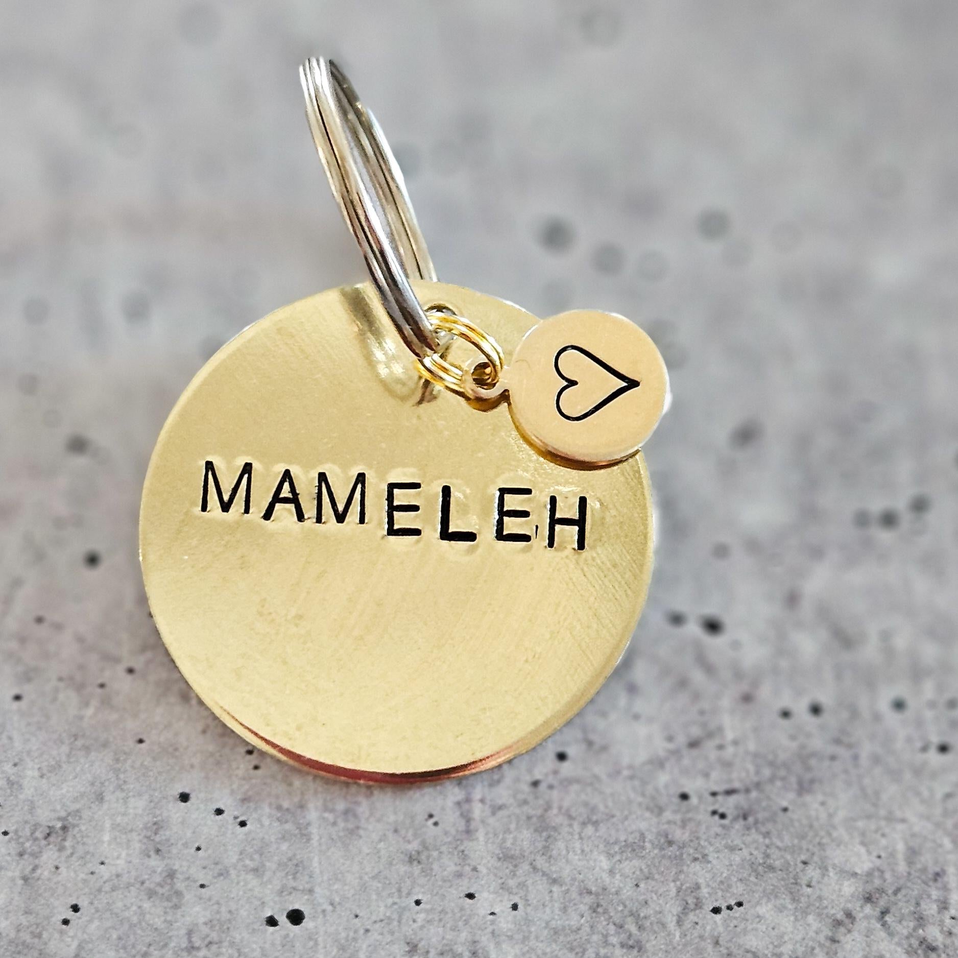 Mameleh or Tateleh Hand Stamped Brass Keychain