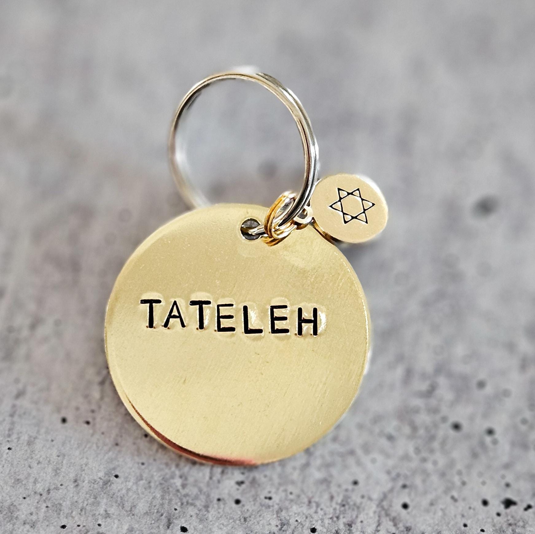 Mameleh or Tateleh Hand Stamped Brass Keychain