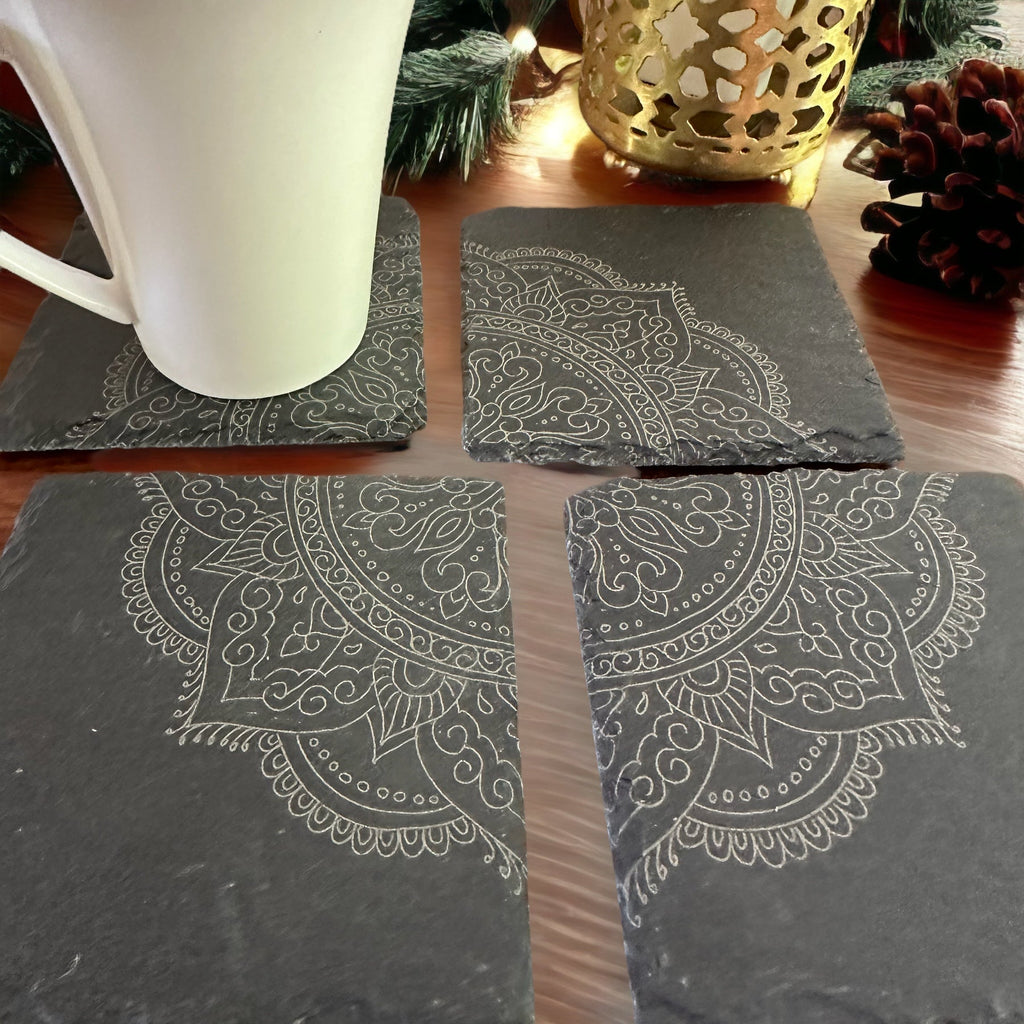 Mandala Slate Coasters| Modern Indian Inspired Tabletop Decor