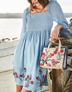 Mara Smocked Dress - Oyster Factory Embroidery