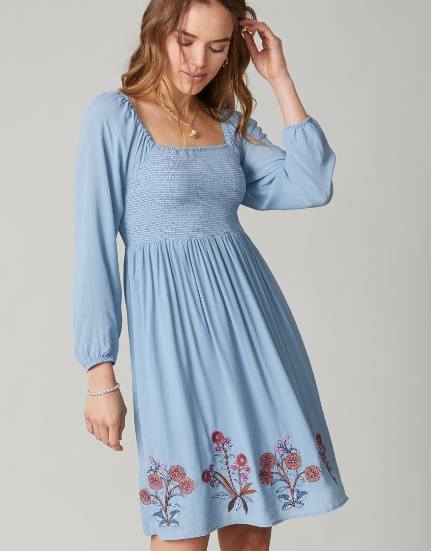 Mara Smocked Dress - Oyster Factory Embroidery