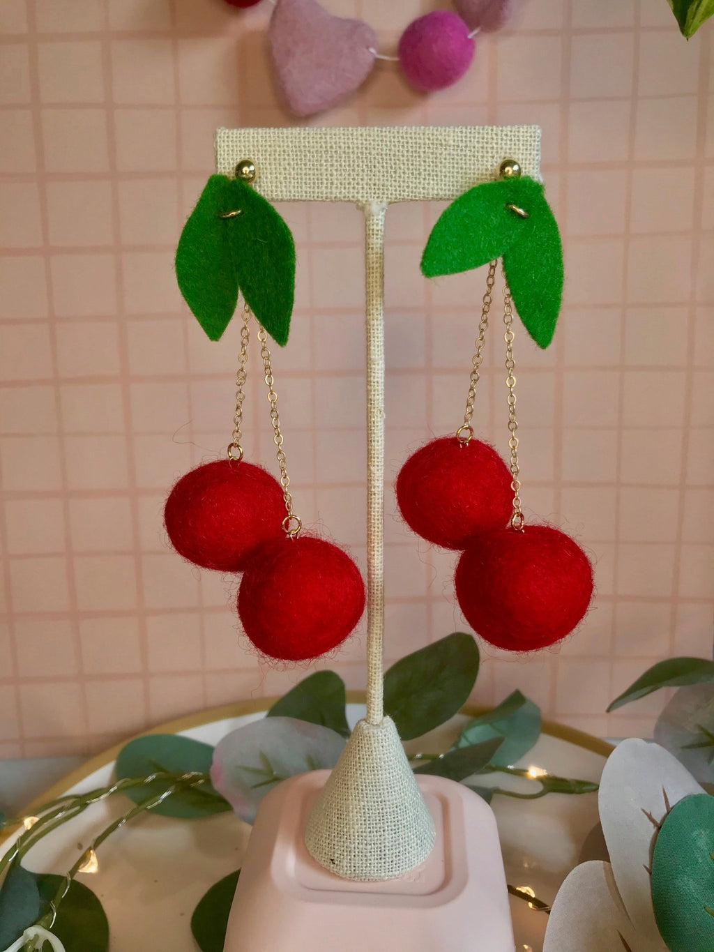 Maraschino Cherry Felt Earring