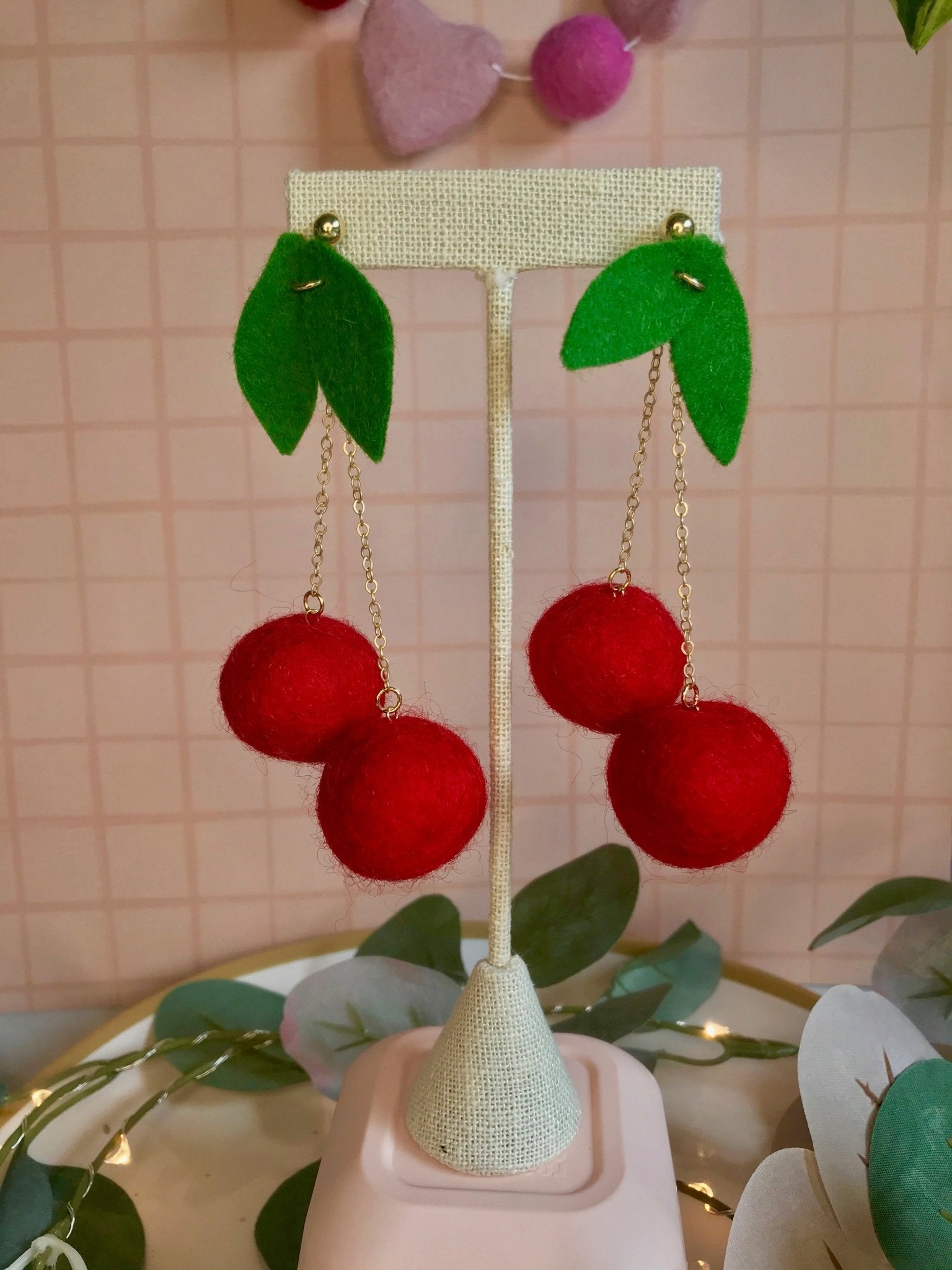 Maraschino Cherry Felt Earring