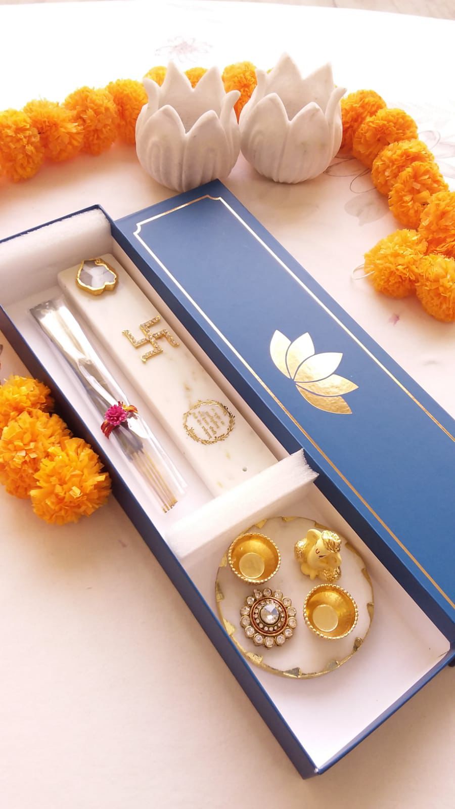 Marble Agarbatti Stand with Ganesha Platter La Vie Bien Marble Agarbatti Stand with Ganesha Platter