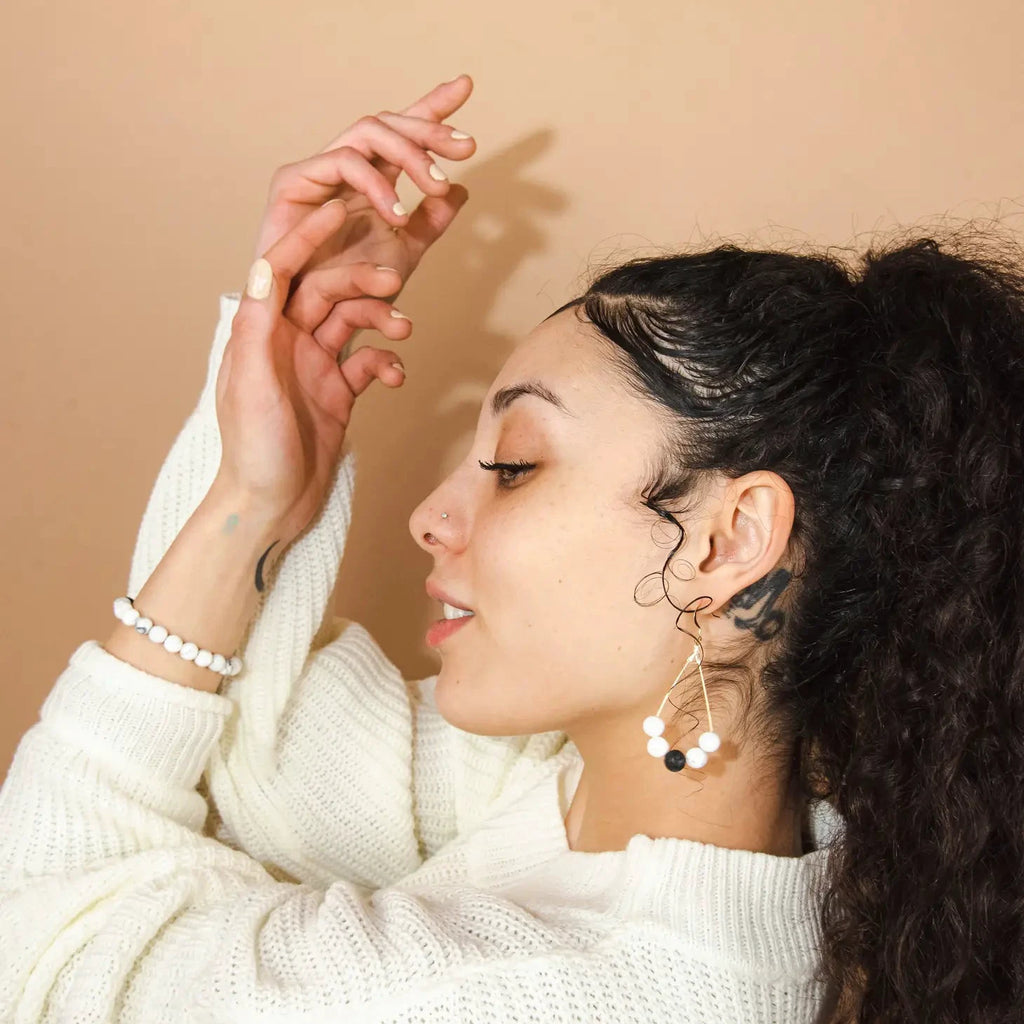 Gemstone Diffuser Bracelet - White Howlite + Lava Rock by Two Birds Eco Shop