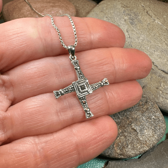Marcasite Irish Saint Brigid's Cross Necklace Pendant La Vie Bien Marcasite Irish Saint Brigid's Cross Necklace