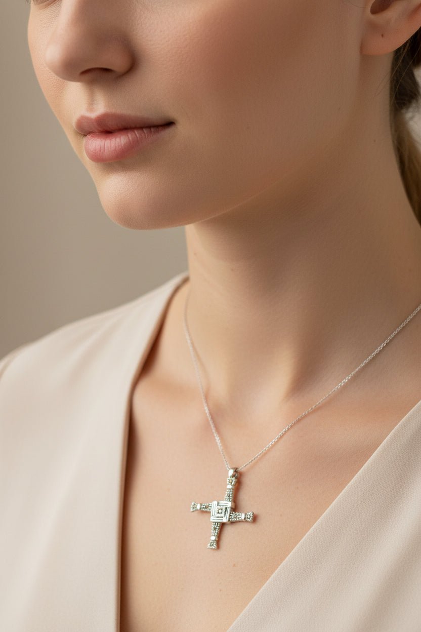 Marcasite Irish Saint Brigid's Cross Necklace Pendant La Vie Bien Marcasite Irish Saint Brigid's Cross Necklace