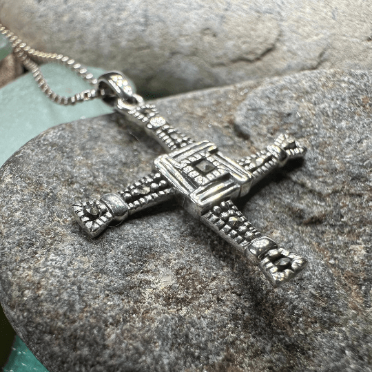 Marcasite Irish Saint Brigid's Cross Necklace Pendant La Vie Bien Marcasite Irish Saint Brigid's Cross Necklace