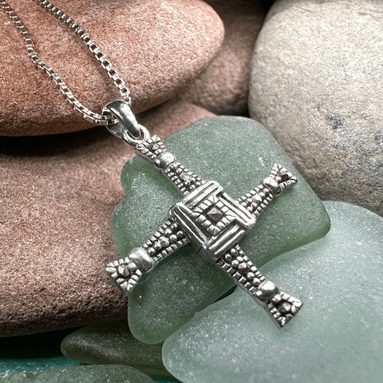 Marcasite Irish Saint Brigid's Cross Necklace Pendant La Vie Bien Marcasite Irish Saint Brigid's Cross Necklace