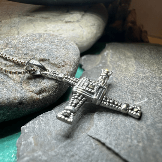 Marcasite Irish Saint Brigid's Cross Necklace Pendant La Vie Bien Marcasite Irish Saint Brigid's Cross Necklace