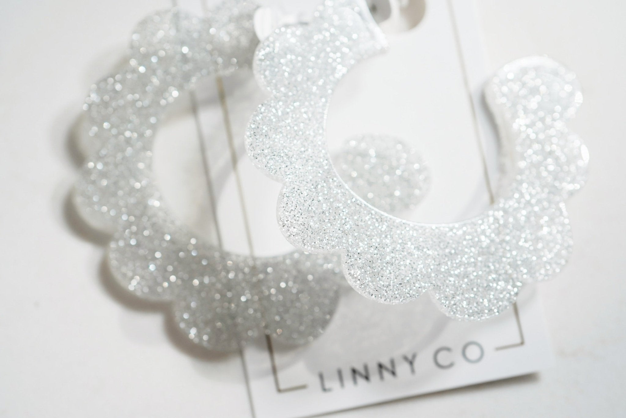 Margo Scallop Hoop Earrings - Silver Glitter