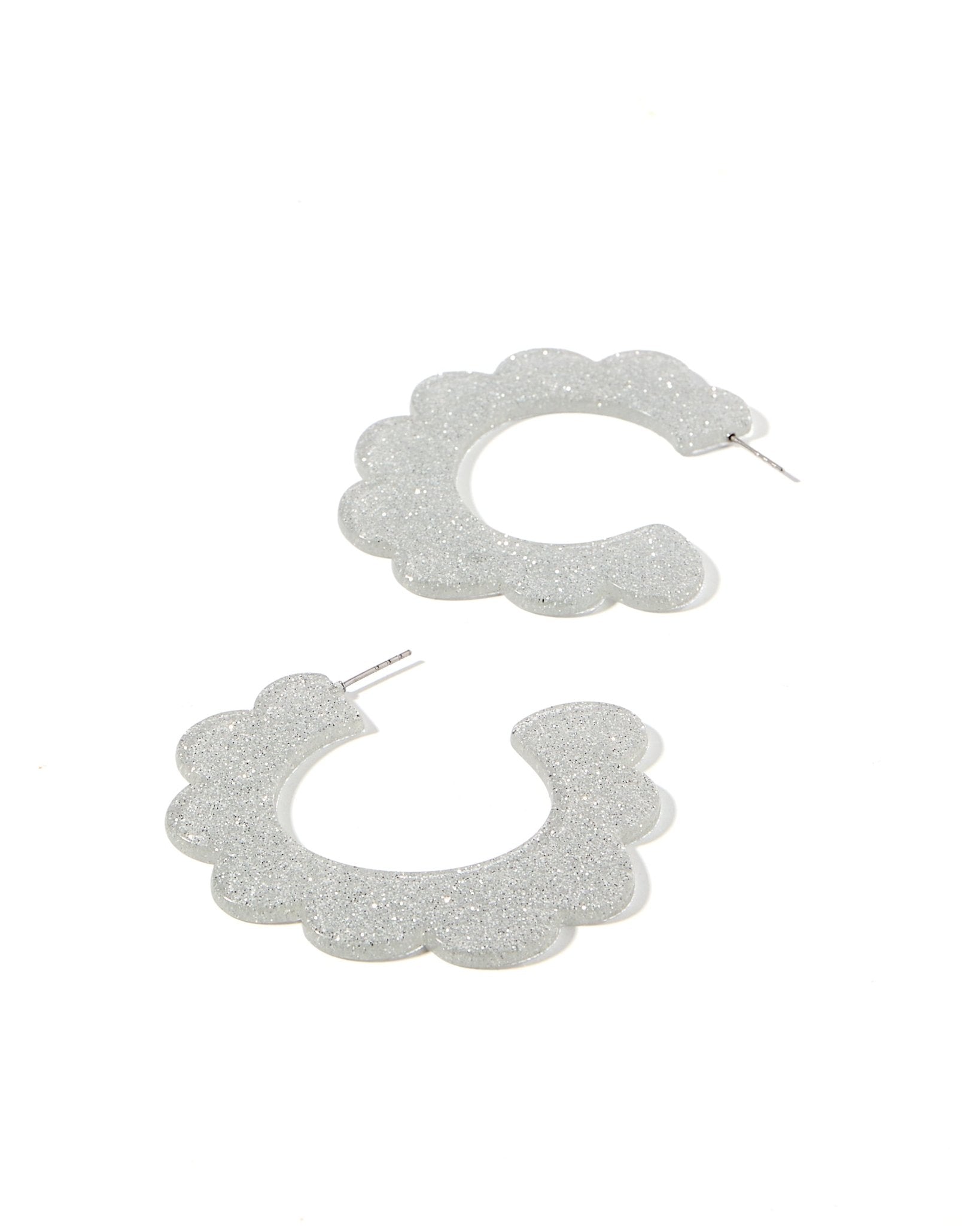 Margo Scallop Hoop Earrings - Silver Glitter