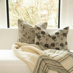 Maria Linen Floral Throw Pillow Cover, Indigo by White Cliff Studio