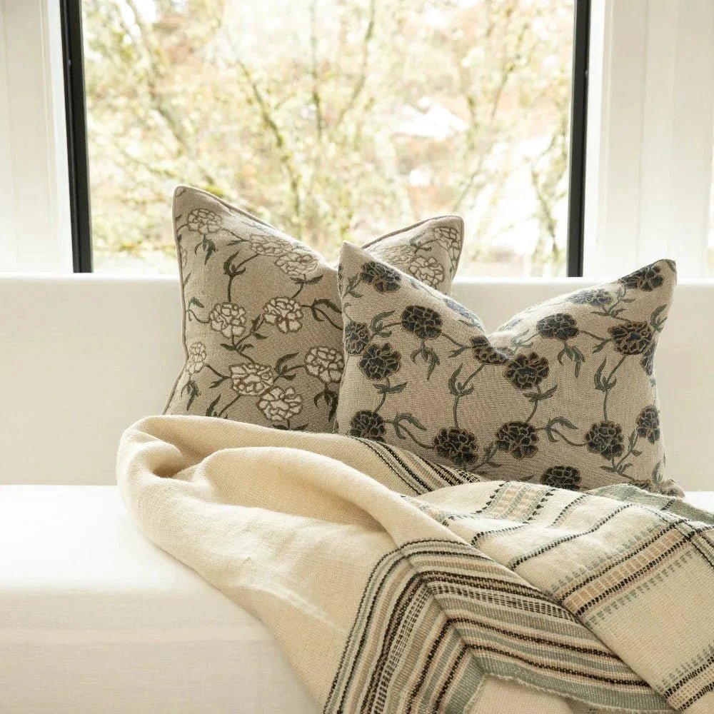 Maria Linen Floral Throw Pillow Cover, Indigo by White Cliff Studio