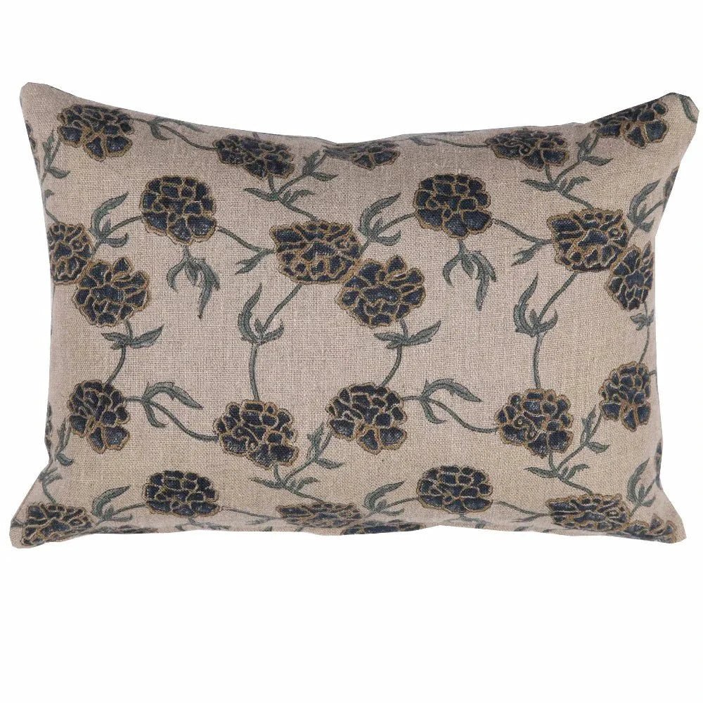 Maria Linen Floral Throw Pillow Cover, Indigo by White Cliff Studio