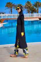 Marina Black Full Coverage Islamic Swimwear Burkini Set M2501-1 Covered Burkini Swimwear La Vie Bien Marina Black Full Coverage Islamic Swimwear Burkini Set M2501-1