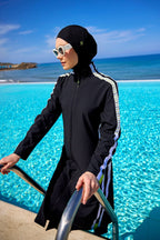 Marina Black Full Coverage Modest Swimsuit - M2529 Covered Burkini Swimwear La Vie Bien Marina Black Full Coverage Modest Swimsuit - M2529