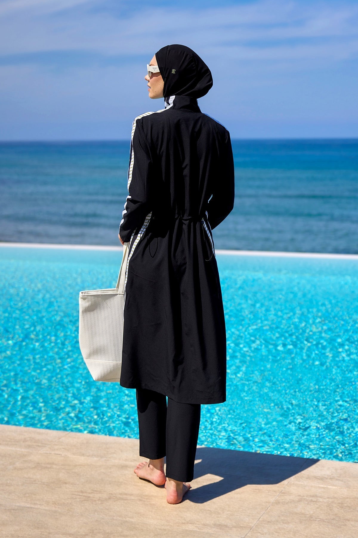 Marina Black Full Coverage Modest Swimsuit - M2529 Covered Burkini Swimwear La Vie Bien Marina Black Full Coverage Modest Swimsuit - M2529