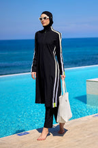 Marina Black Full Coverage Modest Swimsuit - M2529 Covered Burkini Swimwear La Vie Bien Marina Black Full Coverage Modest Swimsuit - M2529