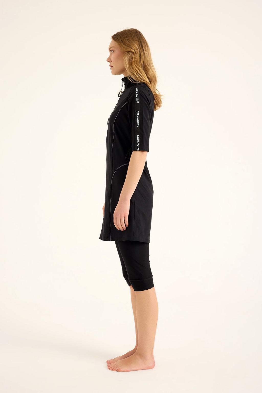 Marina Black Modest Half-Coverage Swimsuit - H2503 Semi Modest Swimwear La Vie Bien Marina Black Modest Half-Coverage Swimsuit - H2503