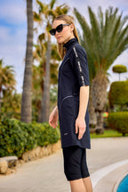 Marina Black Modest Half-Coverage Swimsuit - H2503 Semi Modest Swimwear La Vie Bien Marina Black Modest Half-Coverage Swimsuit - H2503