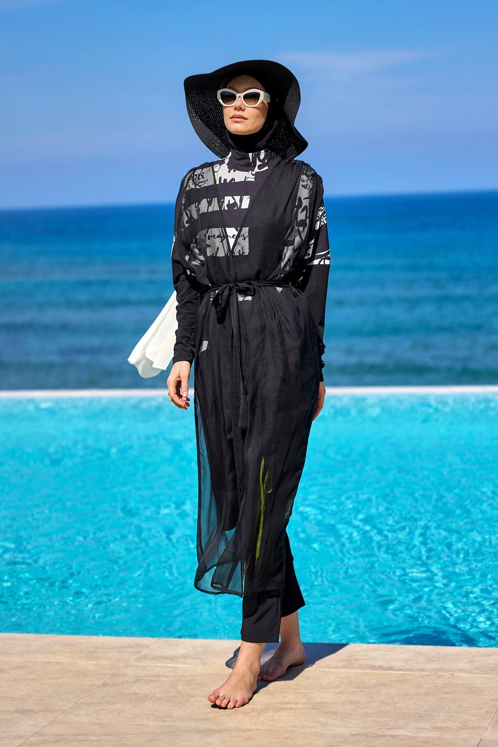 Marina Black Sleeveless Silky Kimono - P2502 Pareo La Vie Bien Marina Black Sleeveless Silky Kimono - P2502