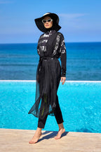 Marina Black Sleeveless Silky Kimono - P2502 Pareo La Vie Bien Marina Black Sleeveless Silky Kimono - P2502
