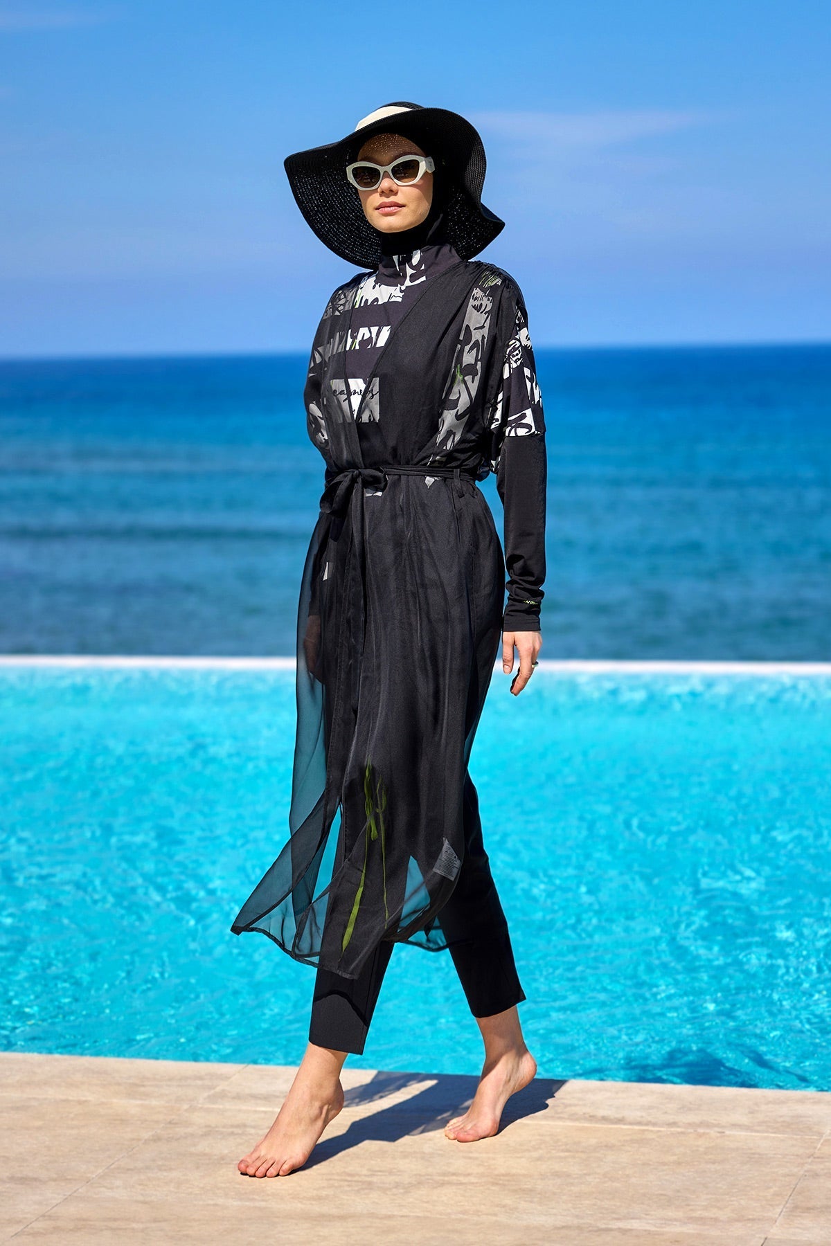 Marina Black Sleeveless Silky Kimono - P2502 Pareo La Vie Bien Marina Black Sleeveless Silky Kimono - P2502