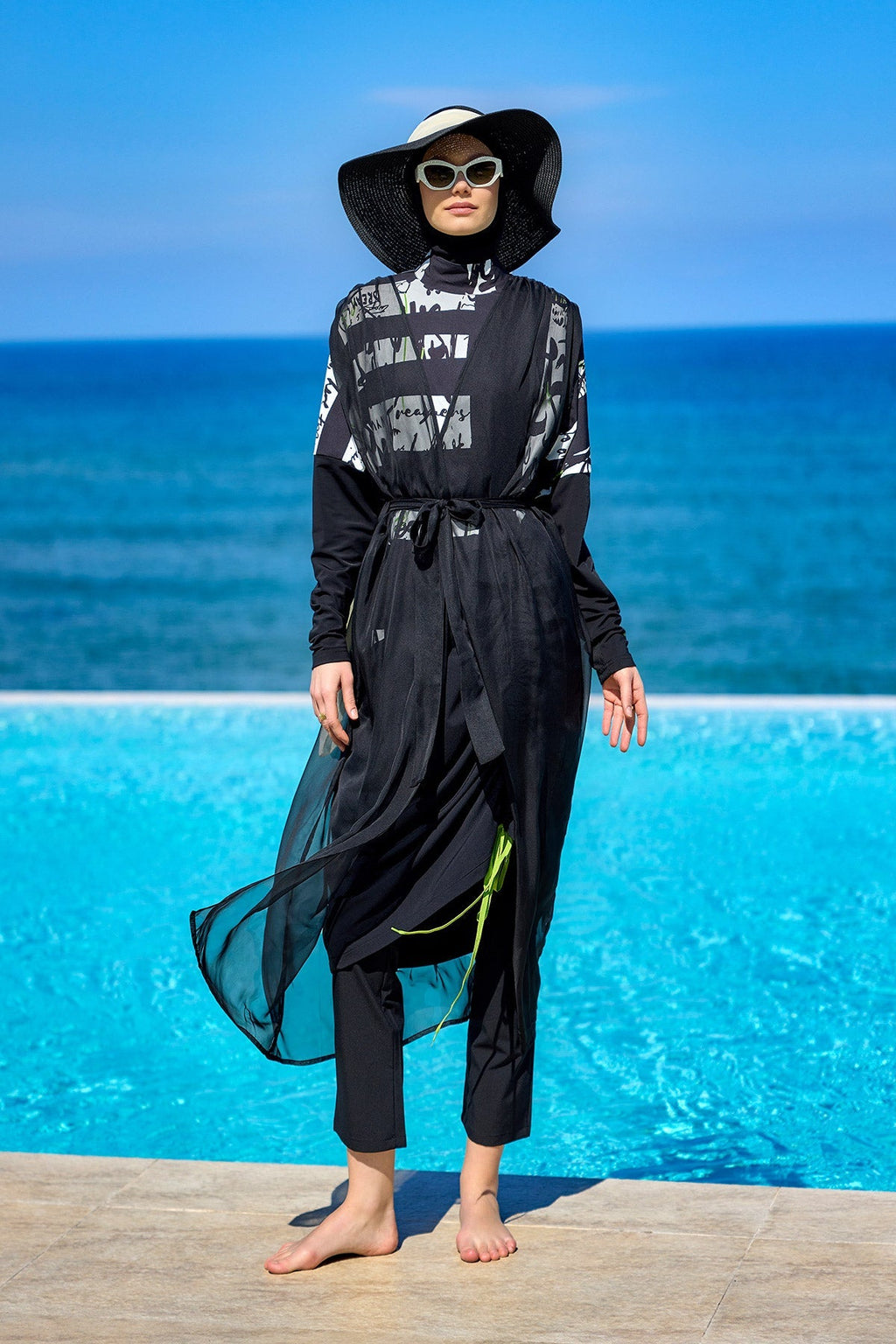 Marina Black Sleeveless Silky Kimono - P2502 Pareo La Vie Bien Marina Black Sleeveless Silky Kimono - P2502