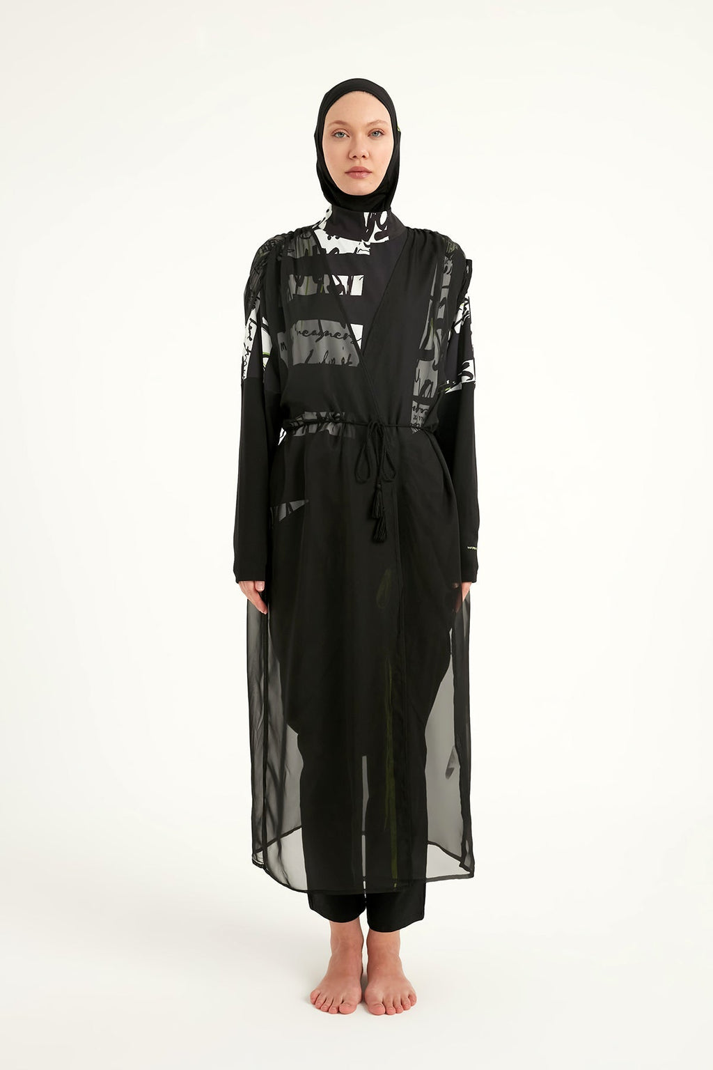 Marina Black Sleeveless Silky Kimono - P2502 Pareo La Vie Bien Marina Black Sleeveless Silky Kimono - P2502
