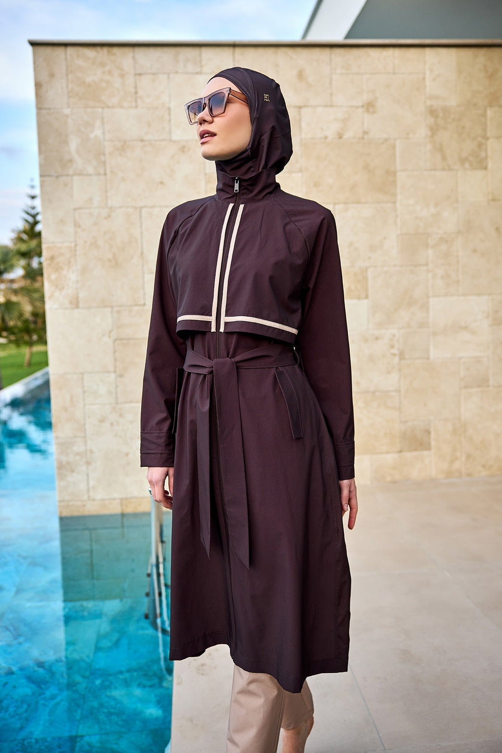 Marina Brown Full Coverage Modest Swimwear Burkini Set M2533 Covered Burkini Swimwear La Vie Bien Marina Brown Full Coverage Modest Swimwear Burkini Set M2533