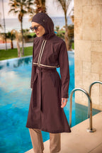 Marina Brown Full Coverage Modest Swimwear Burkini Set M2533 Covered Burkini Swimwear La Vie Bien Marina Brown Full Coverage Modest Swimwear Burkini Set M2533