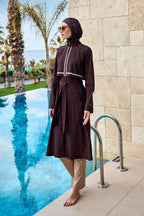 Marina Brown Full Coverage Modest Swimwear Burkini Set M2533 Covered Burkini Swimwear La Vie Bien Marina Brown Full Coverage Modest Swimwear Burkini Set M2533