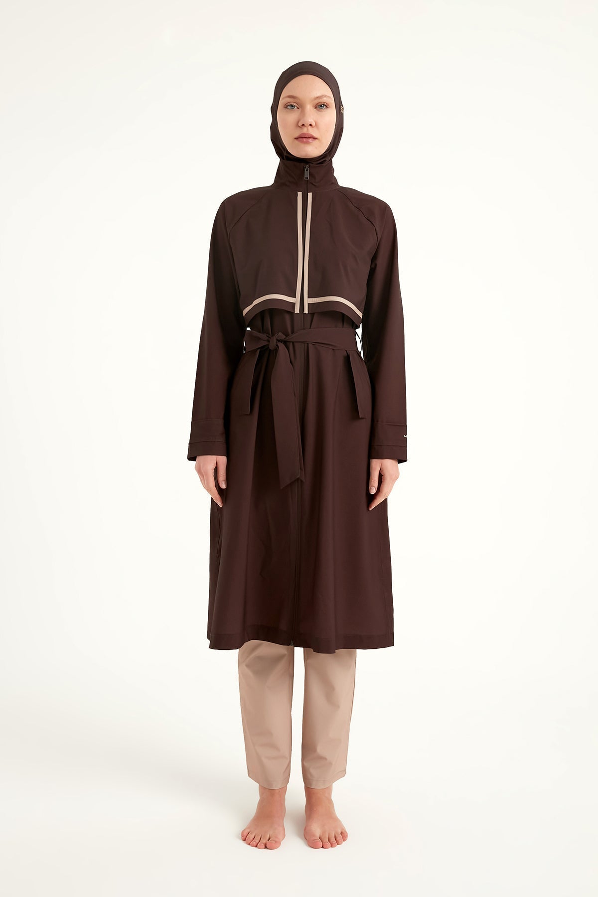 Marina Brown Full Coverage Modest Swimwear Burkini Set M2533 Covered Burkini Swimwear La Vie Bien Marina Brown Full Coverage Modest Swimwear Burkini Set M2533