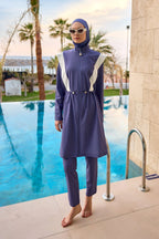 Marina Full Coverage Modest Swimsuit in Indigo - M2526-2 Covered Burkini Swimwear La Vie Bien Marina Full Coverage Modest Swimsuit in Indigo - M2526-2