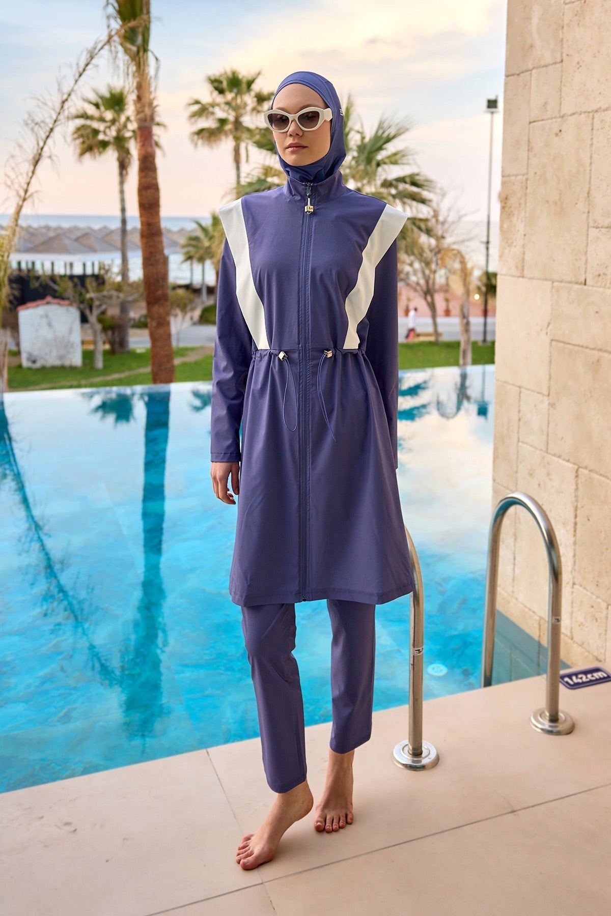 Marina Full Coverage Modest Swimsuit in Indigo - M2526-2 Covered Burkini Swimwear La Vie Bien Marina Full Coverage Modest Swimsuit in Indigo - M2526-2