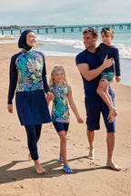 Marina Girls Modest Swimwear - Colorful/Navy Blue - K2403 Kız Çocuk Mayo La Vie Bien Marina Girls Modest Swimwear - Colorful/Navy Blue - K2403