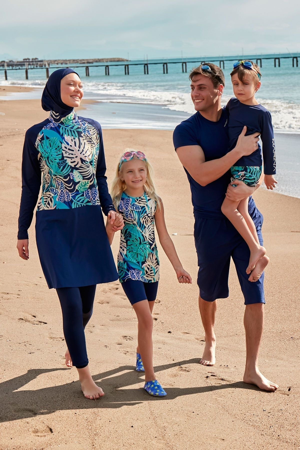 Marina Girls Modest Swimwear - Colorful/Navy Blue - K2403 Kız Çocuk Mayo La Vie Bien Marina Girls Modest Swimwear - Colorful/Navy Blue - K2403