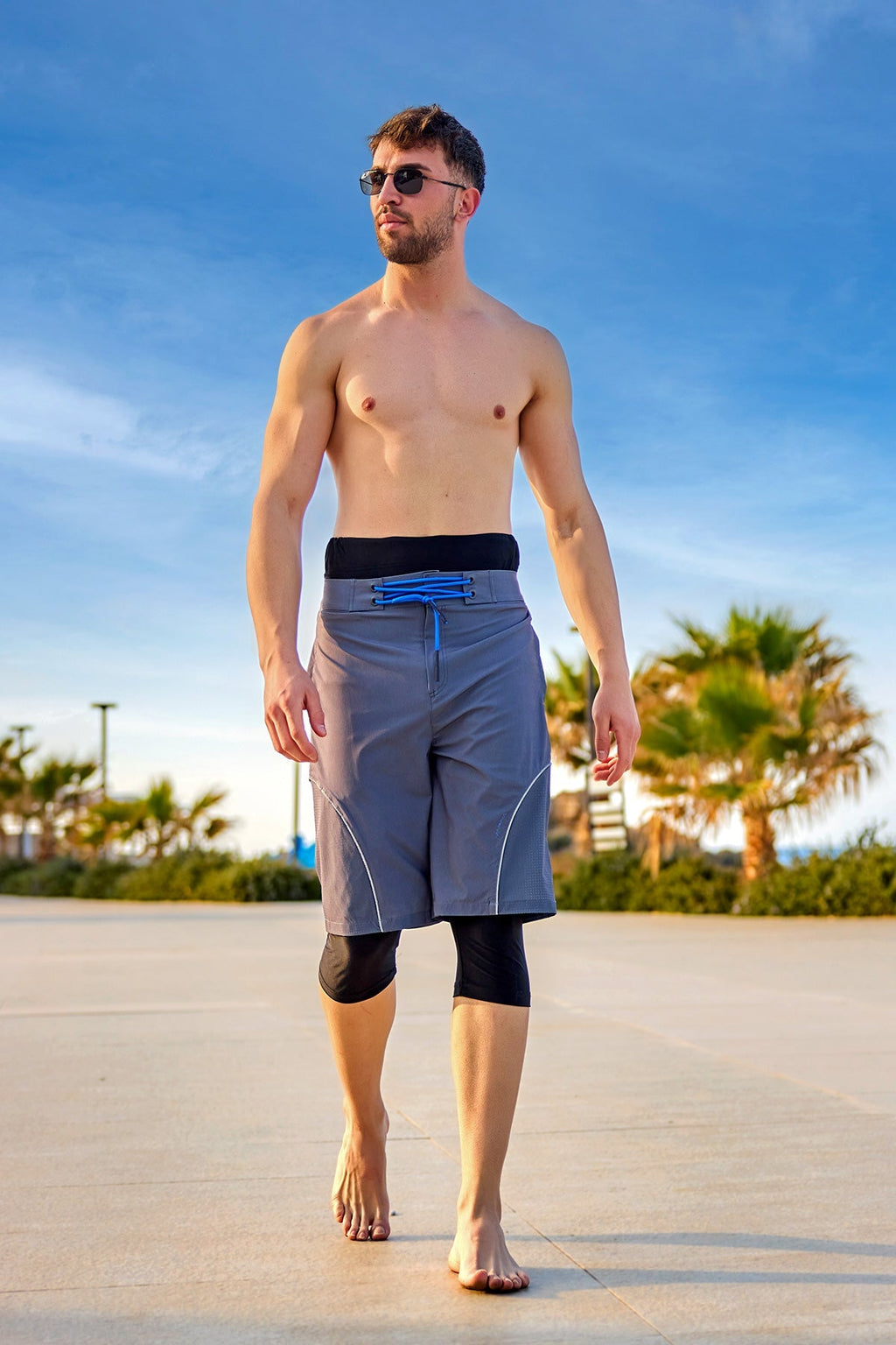 Marina Gray Men's Modest Swim Shorts – S2501-1 Erkek Şort La Vie Bien Marina Gray Men's Modest Swim Shorts – S2501-1