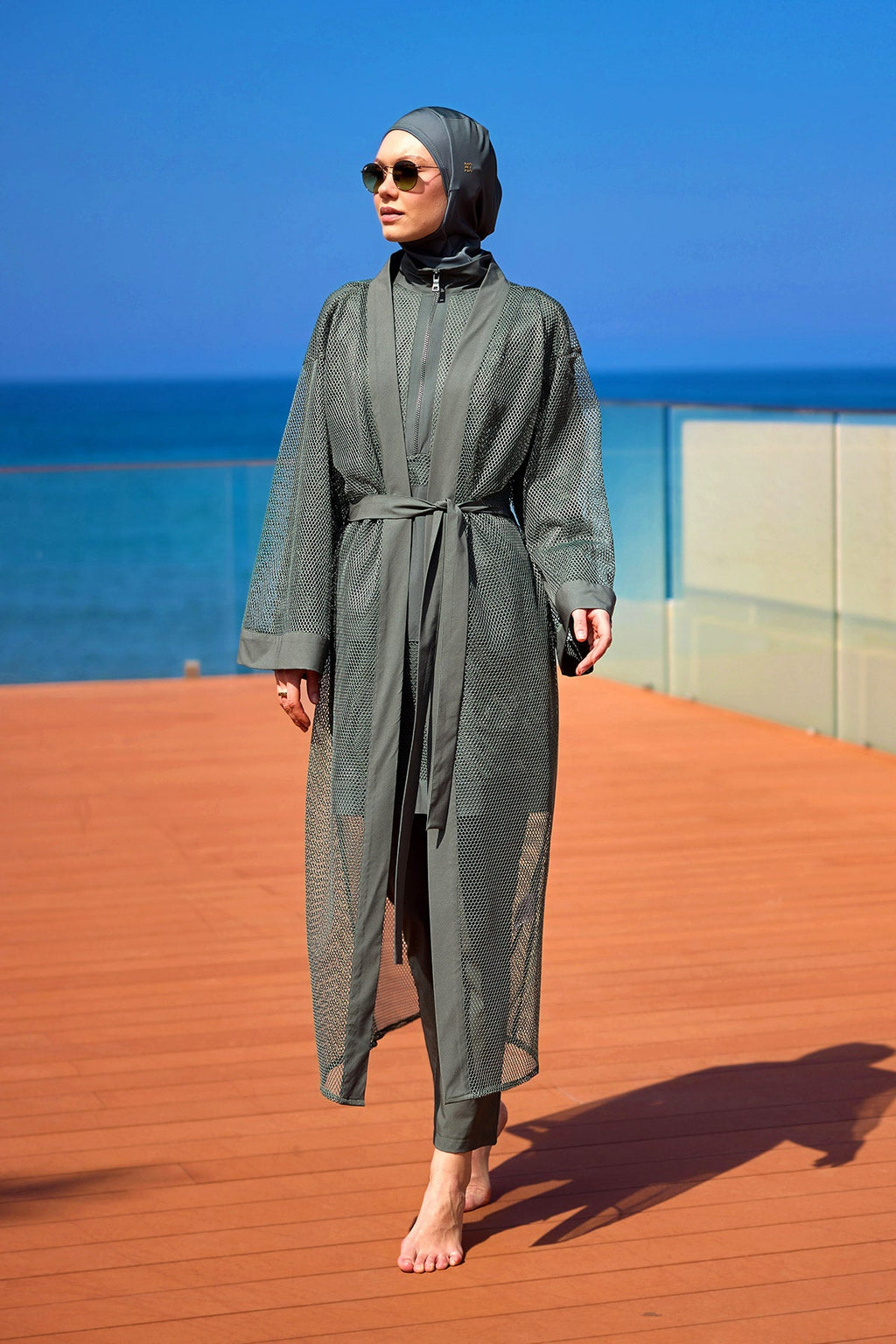 Khaki Full Coverage Mesh Kimono – Marina P2501-3