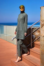 Khaki Full Coverage Tulle Detail Modest Swimwear Burkini Set M2534-3