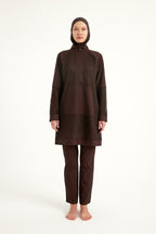 Brown Full Coverage Tulle Detail Modest Swimwear Burkini Set M2534-4