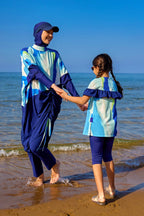 Marina UPF50+ Girls Modest Swimwear for Girls - Blue/Navy Blue - C2501