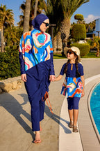 Marina UPF50+ Protected Girls Modest Swimsuit – Blue Abstract C2506
