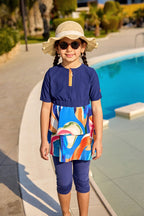 Marina UPF50+ Protected Girls Modest Swimsuit – Blue Abstract C2506