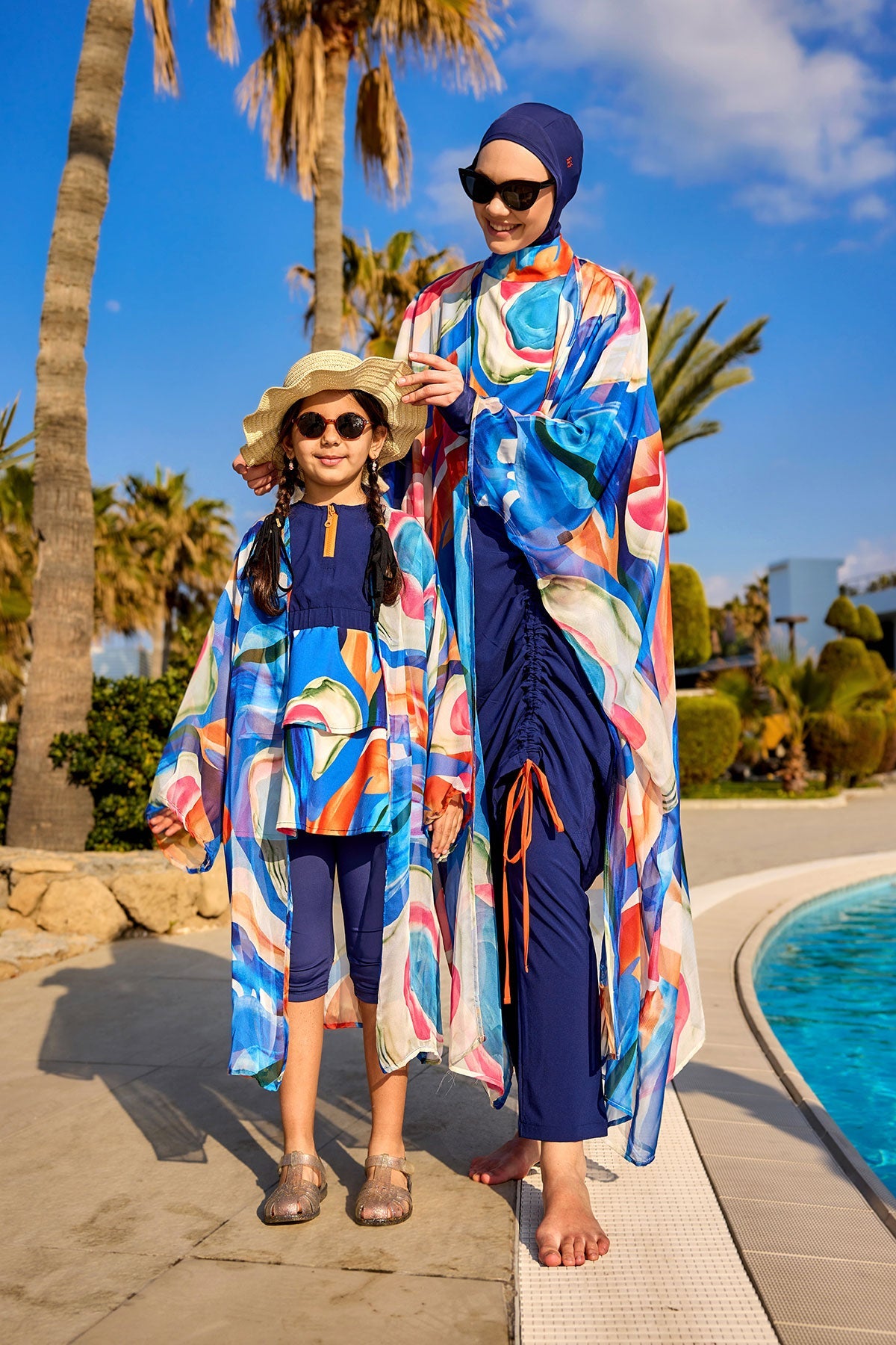 Marina UPF50+ Protected Girls Modest Swimsuit – Blue Abstract C2506