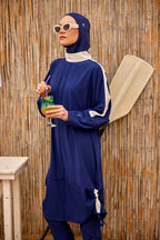 Navy Full Coverage Modest Swimwear Burkini Set M2521-2